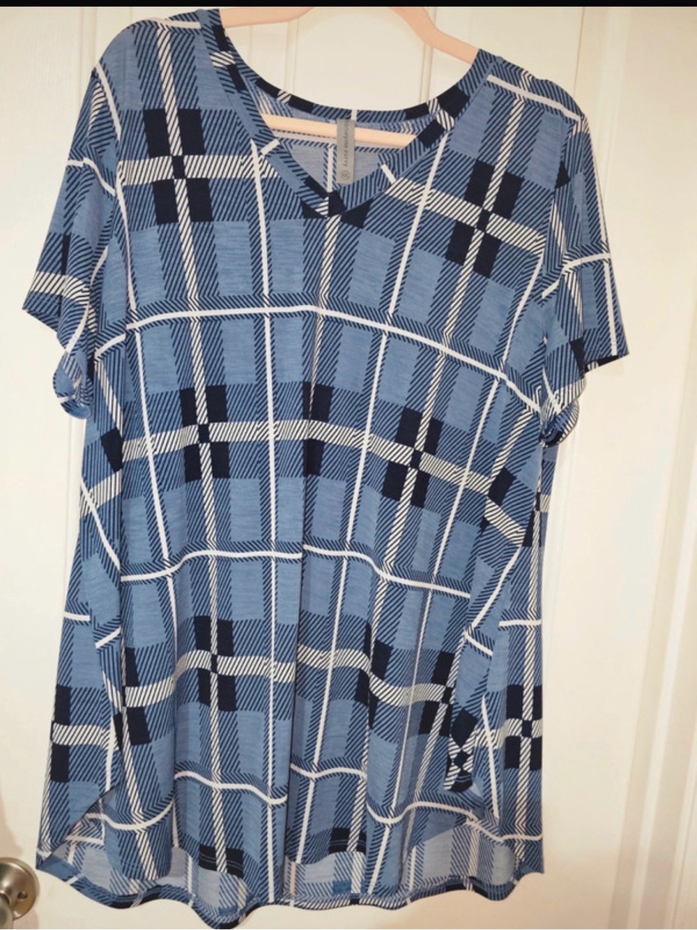 Honeyme Blue Plaid V-Neck Blouse